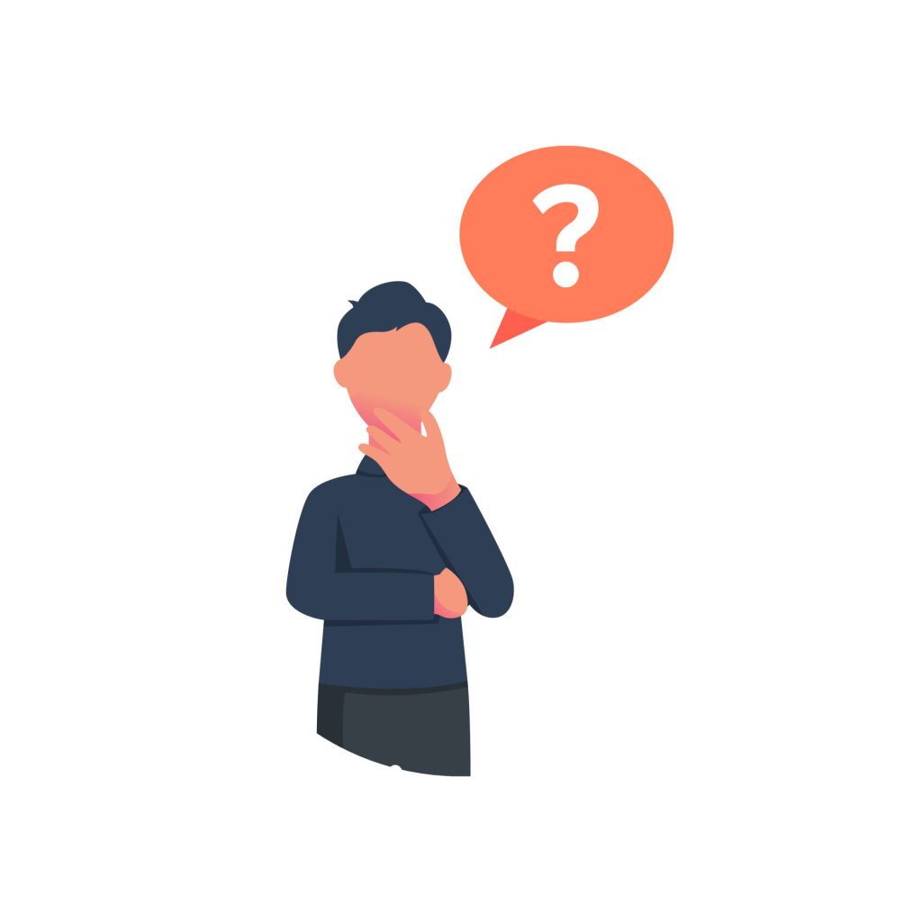 illustration of a thinking man with a question mark in a speech bubble isolated white background free vector 1