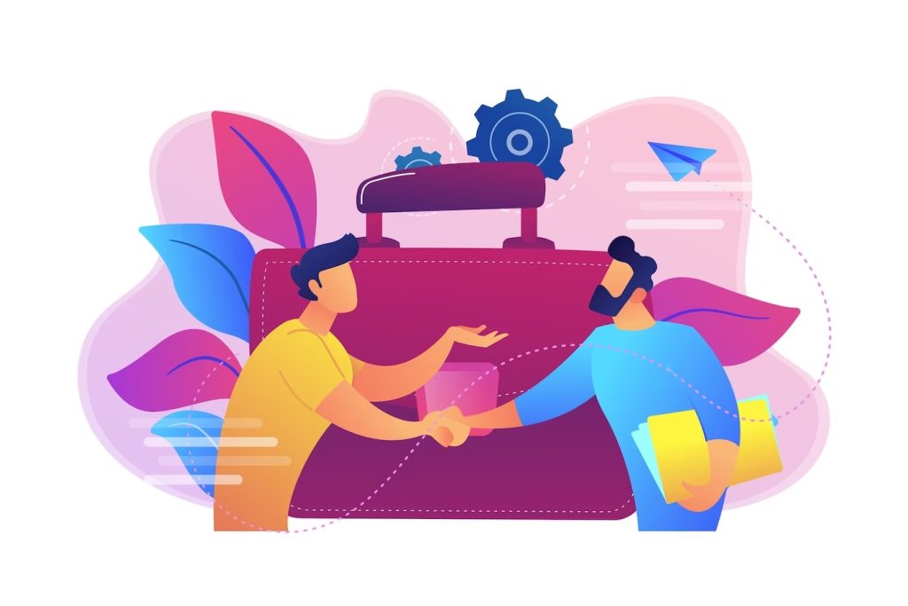 two business partners shaking hands big briefcase illustration 335657 242
